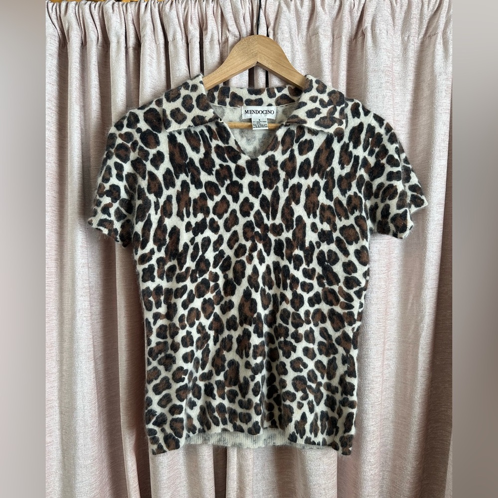 Vintage Mendocino Leopard Print Women's Angora Rabbit Fur Top - S